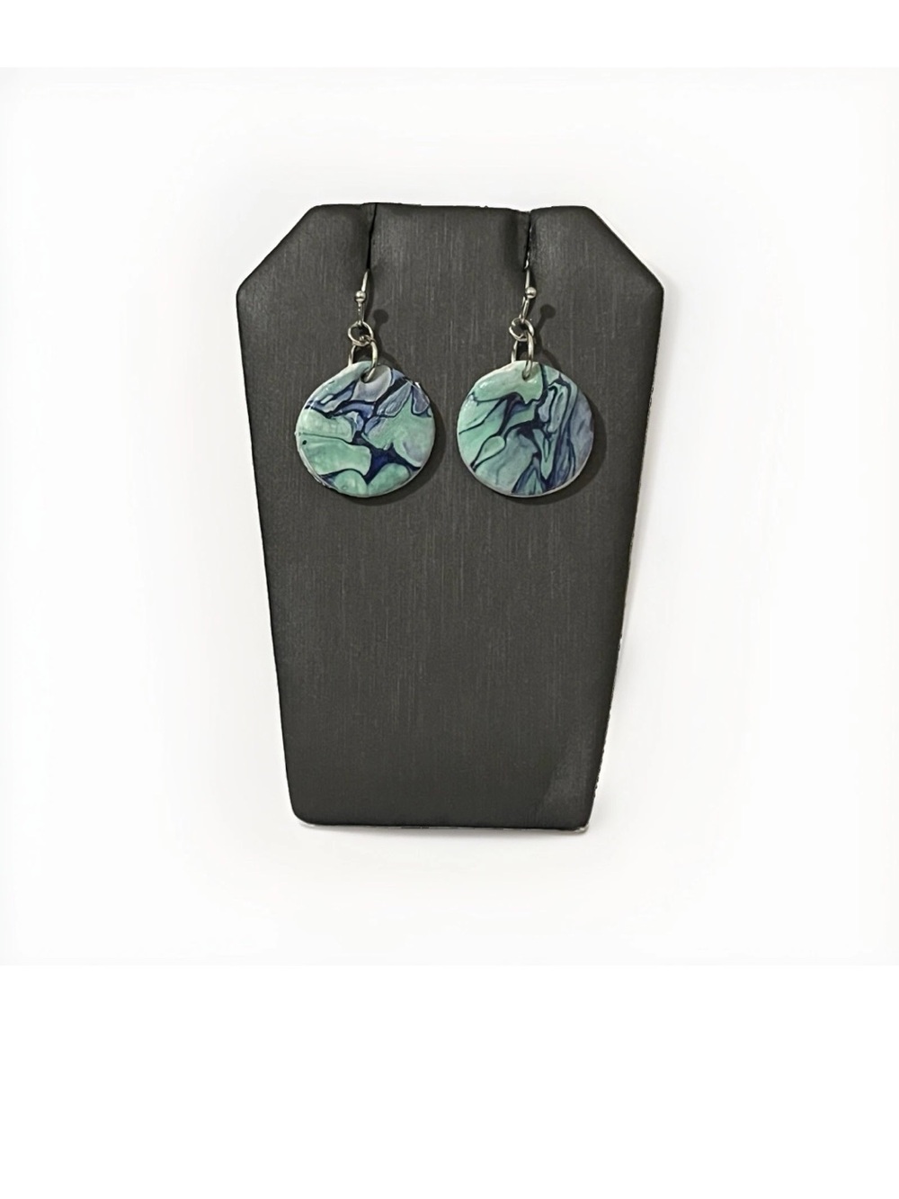 Handmade Polymer Clay Dangle Earrings Marbled Disc Drop Mint Blue Purple Artisan